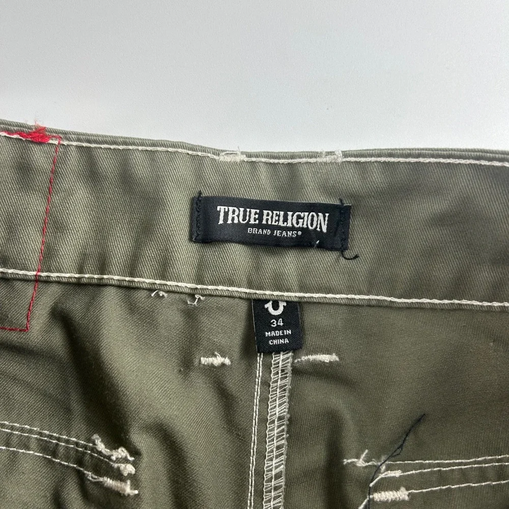 True Religion Mens 34 Kalamata Cargo Shorts Olive Green Contrast Stitch NEW Y2K
